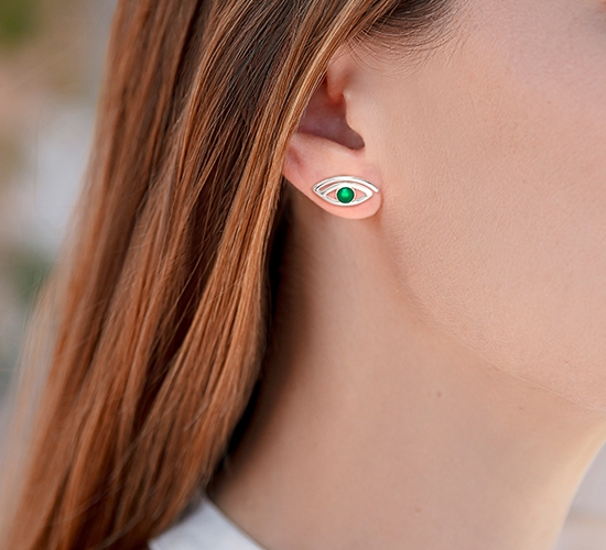 Boucles d'oreilles Lucky Eye avec pierre d'onyx verte en argent