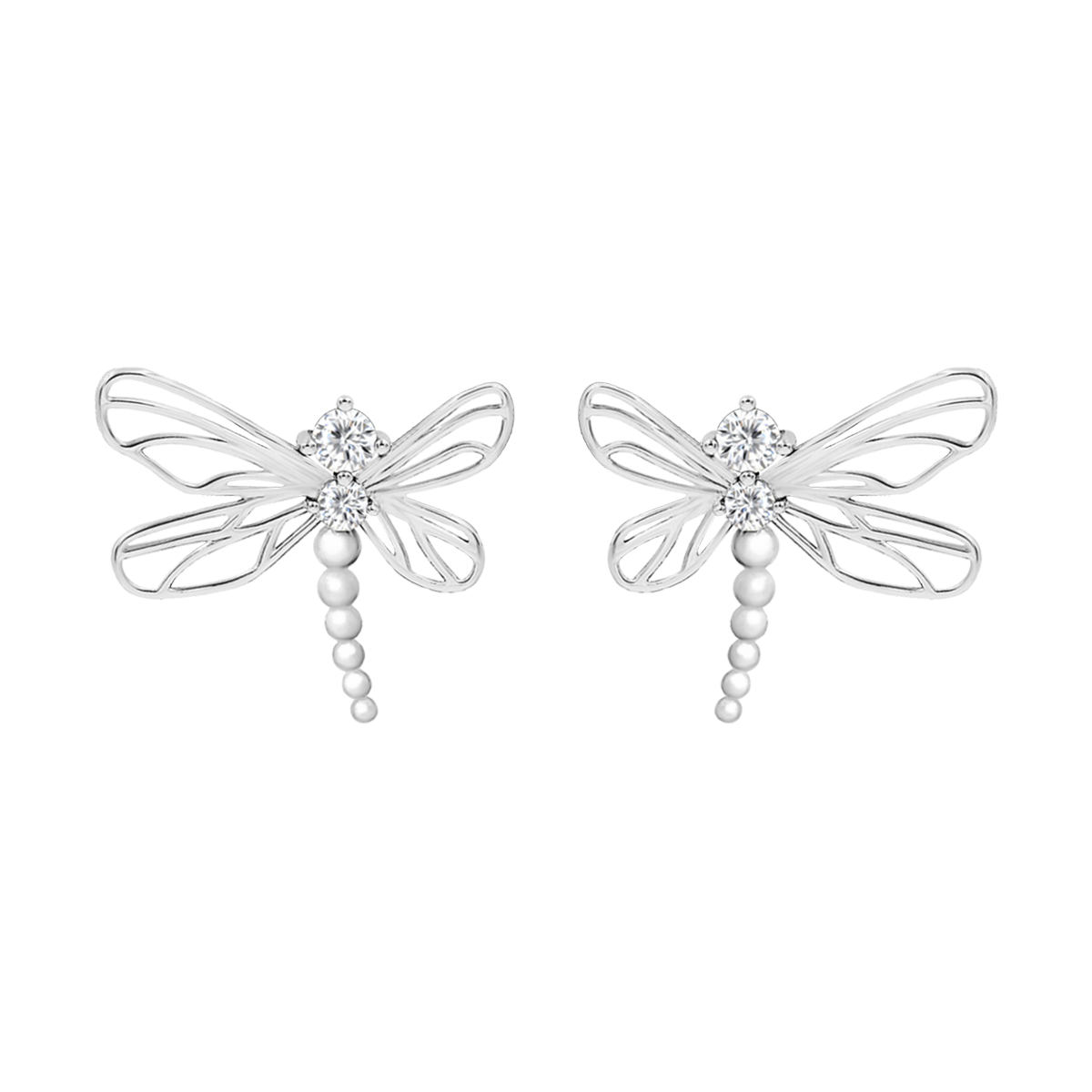 Boucles d'oreilles Libellule serties de zircons blancs plaqué argent 