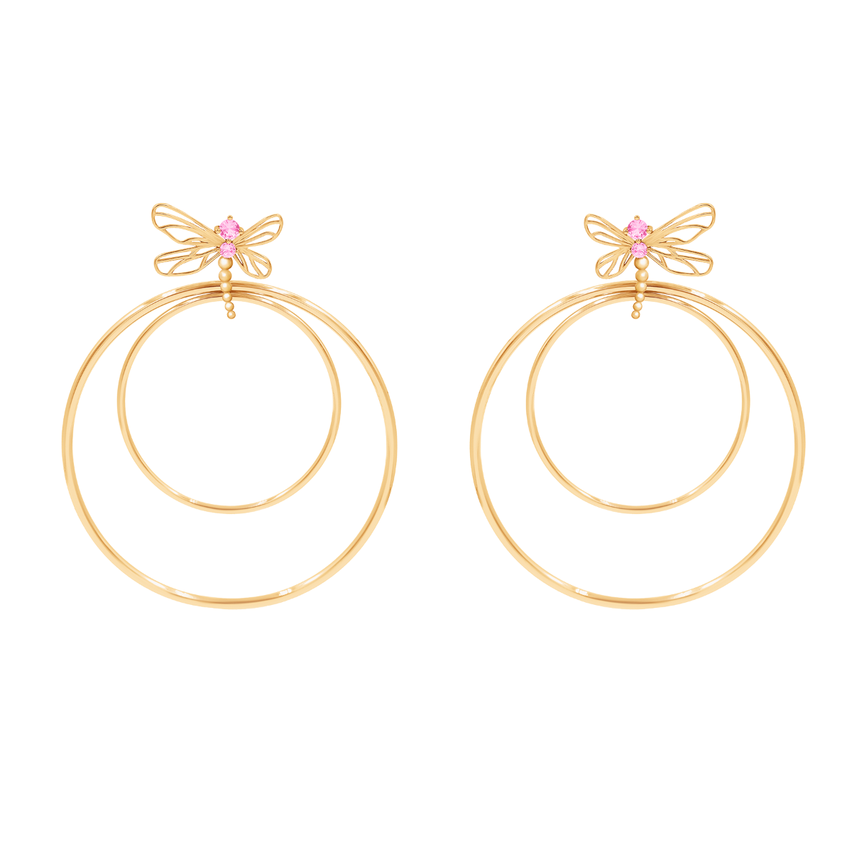 Boucles d'oreilles Libellule serties de zircons roses doré à l’or fin 