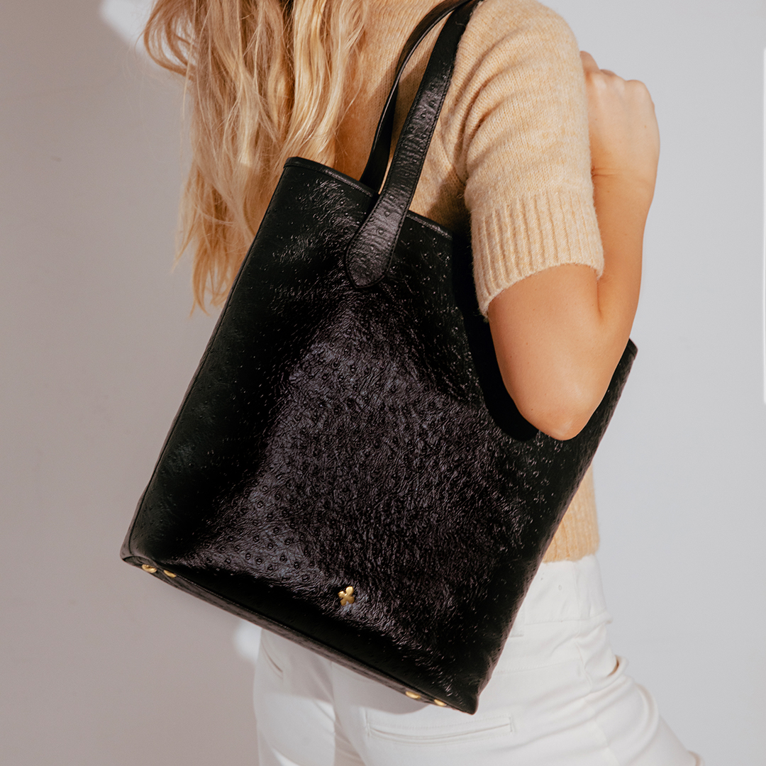 Shopper Mini noir motif autruche