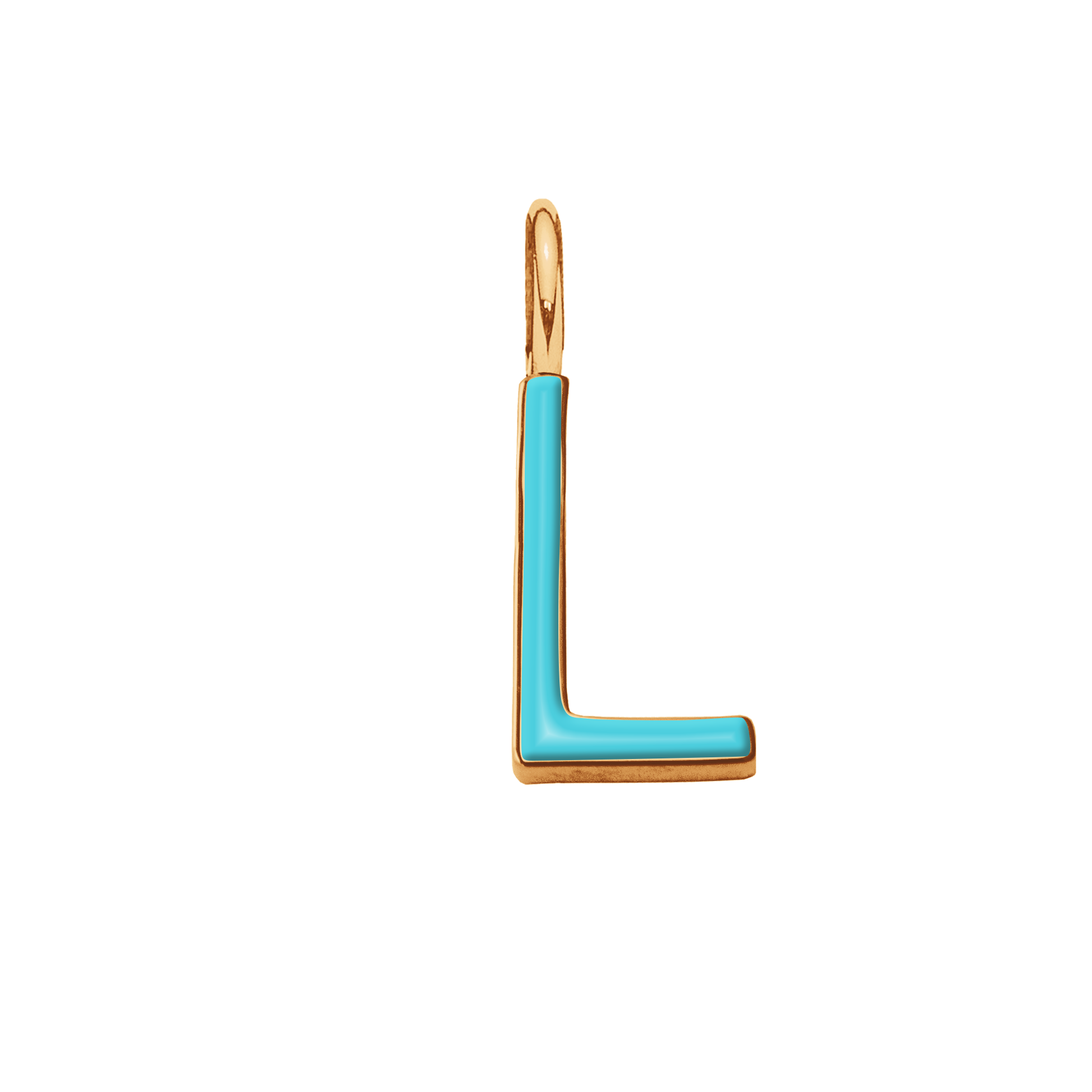 Pendentif lettre L en émail couleur turquoise doré à l’or fin