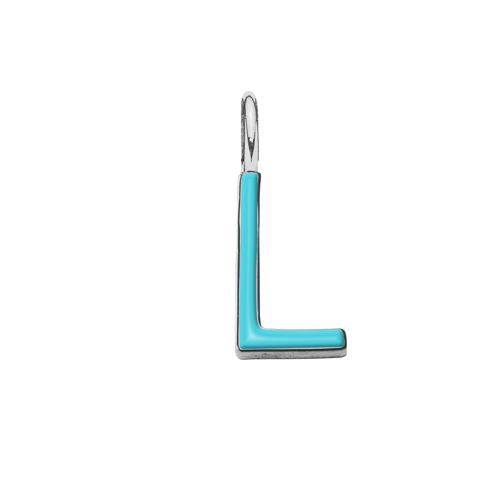 Pendentif lettre L en émail couleur turquoise plaqué argent 