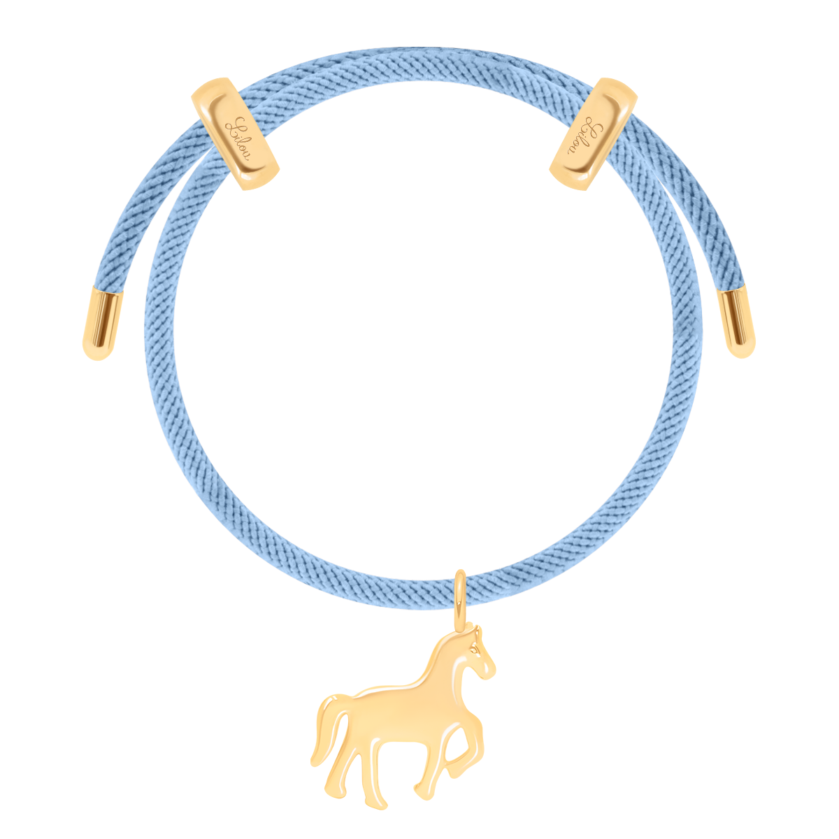 Bracelet Liana, couleur bleu avec pendentif cheval doré à l’or fin