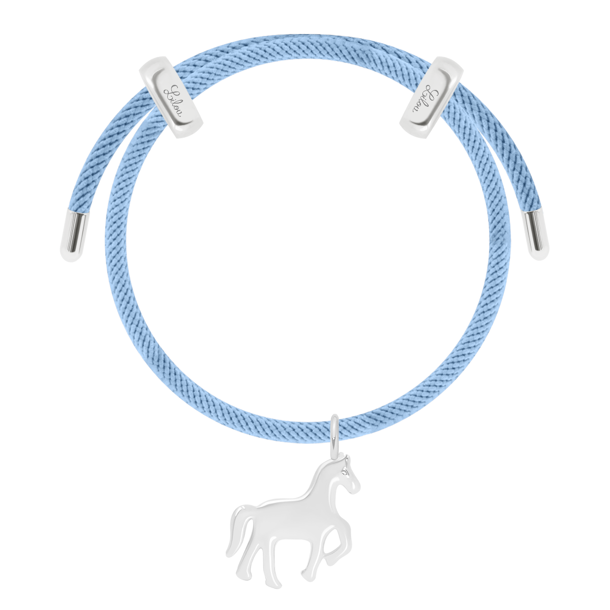 Bracelet Liana, couleur bleu avec pendentif cheval plaqué argent