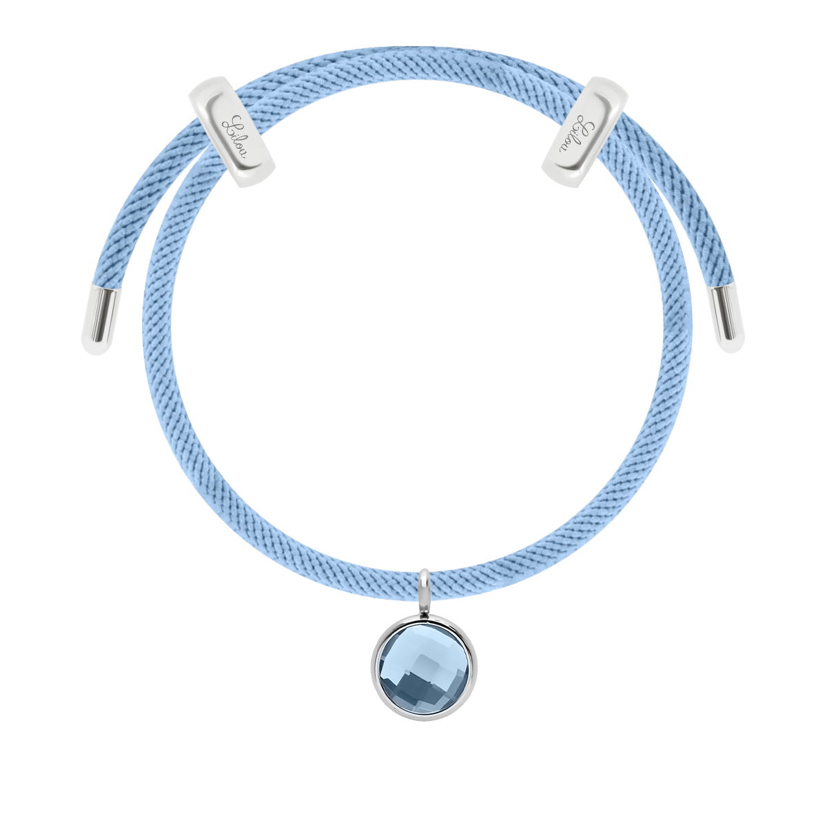 Armband Liana in hellblauer Farbe mit blauem Quarz-Anhänger, versilbert