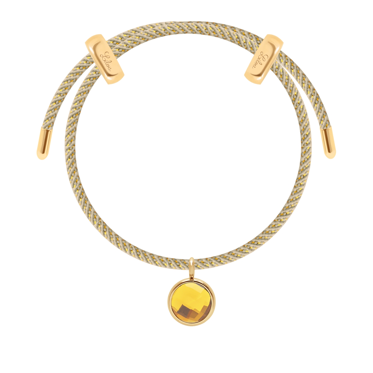 Bracelet Liana, couleur beige clair avec pendentif quartz jaune