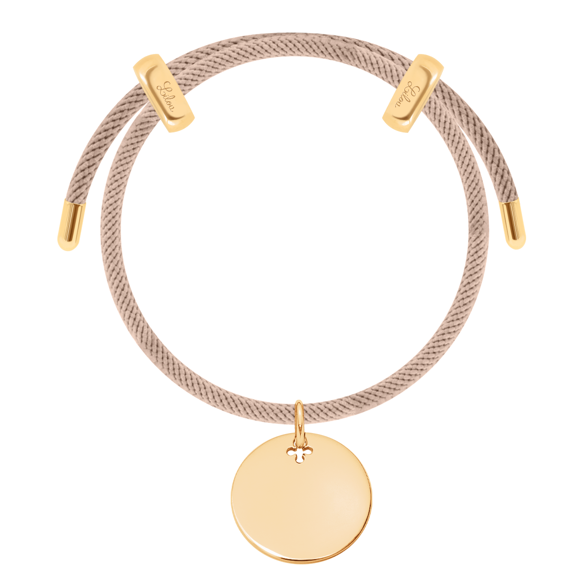 Bracelet Liana, couleur beige doré à l’or fin avec médaille