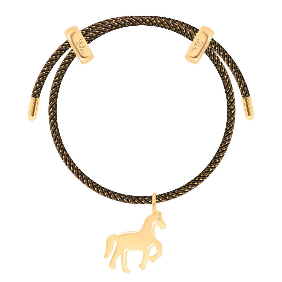 Bracelet Liana, couleur marron avec pendentif cheval doré à l’or fin