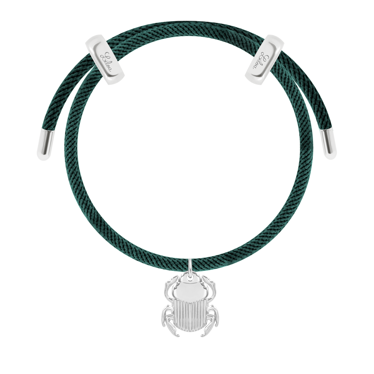 Bracelet Liana, couleur vert bouteille plaqué argent avec pendentif Scarabée