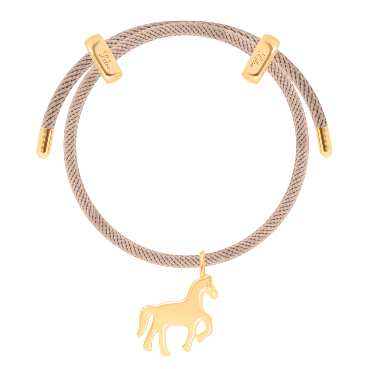 Bracelet Liana, couleur beige avec pendentif cheval doré à l’or fin