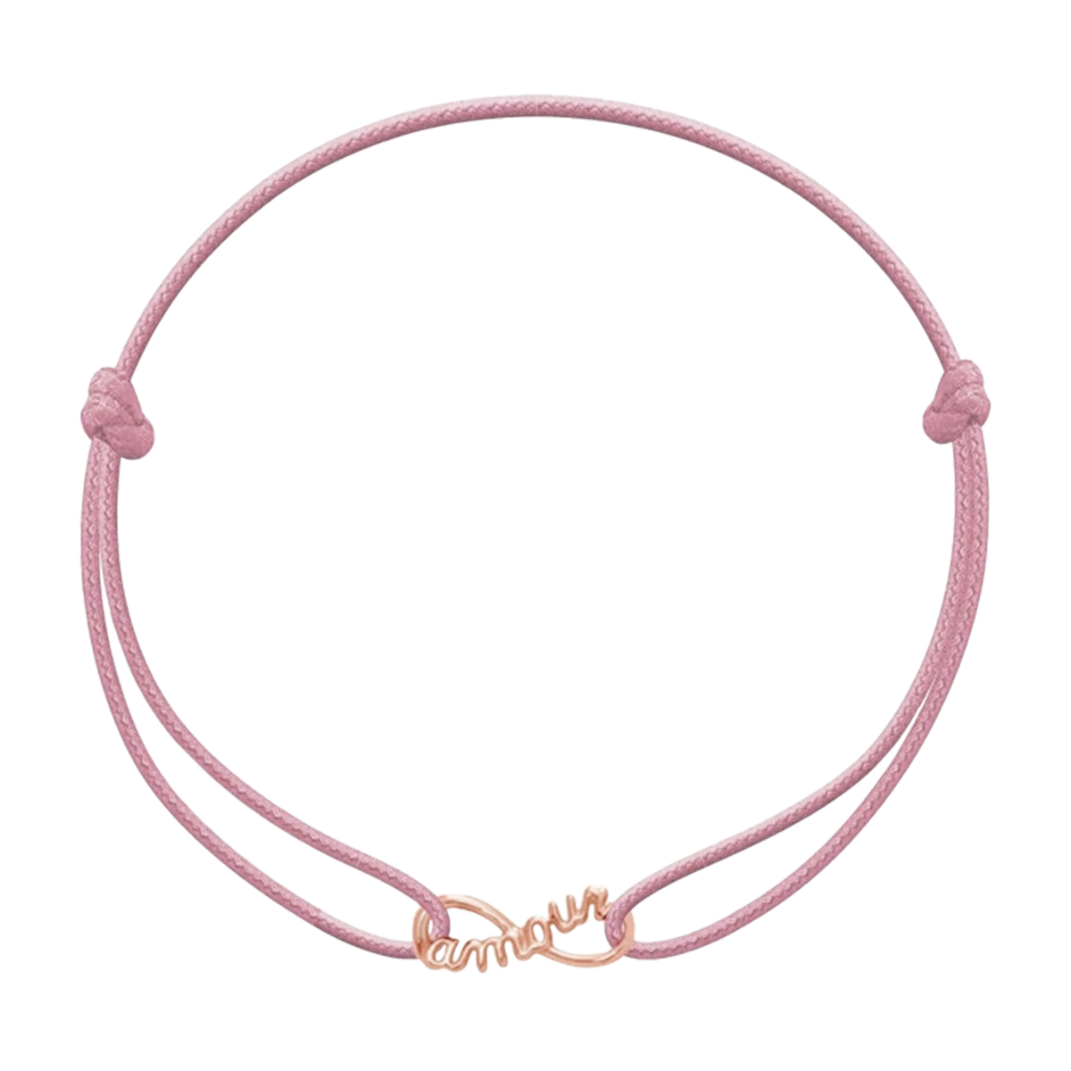 Schnurarmband pink mit Amour-Unendlichkeit, rosevergoldet