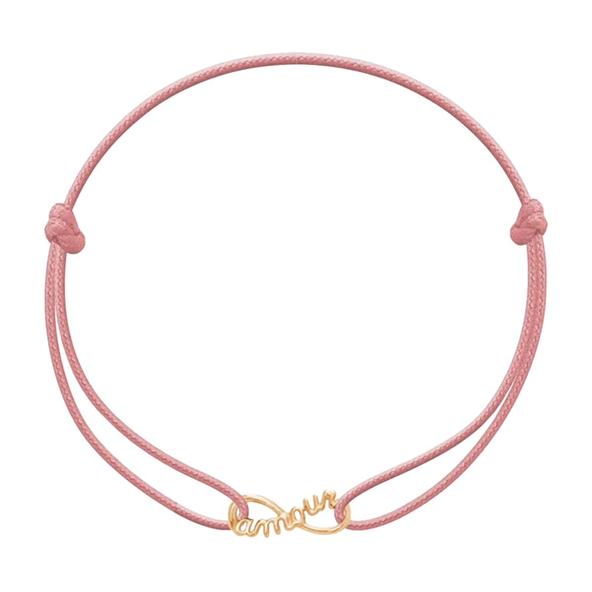 Schnurarmband rosa mit Amour-Unendlichkeit, vergoldet