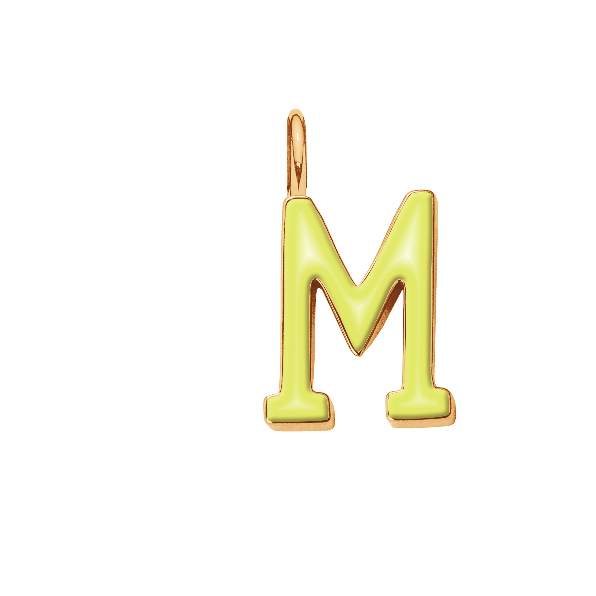 Pendentif lettre M en émail jaune doré à l’or fin