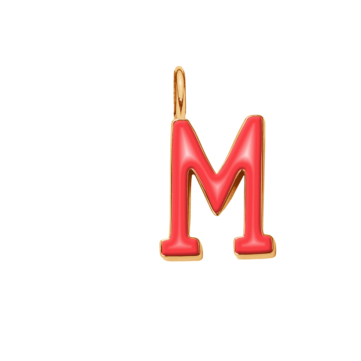 Pendentif lettre M en émail rouge doré à l’or fin