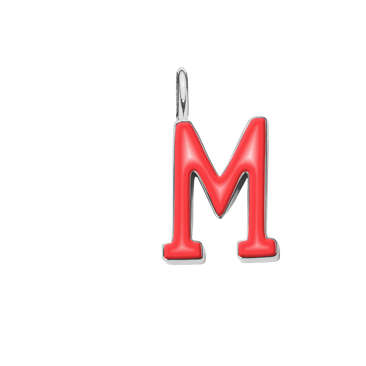 Pendentif lettre M en émail rouge plaqué argent