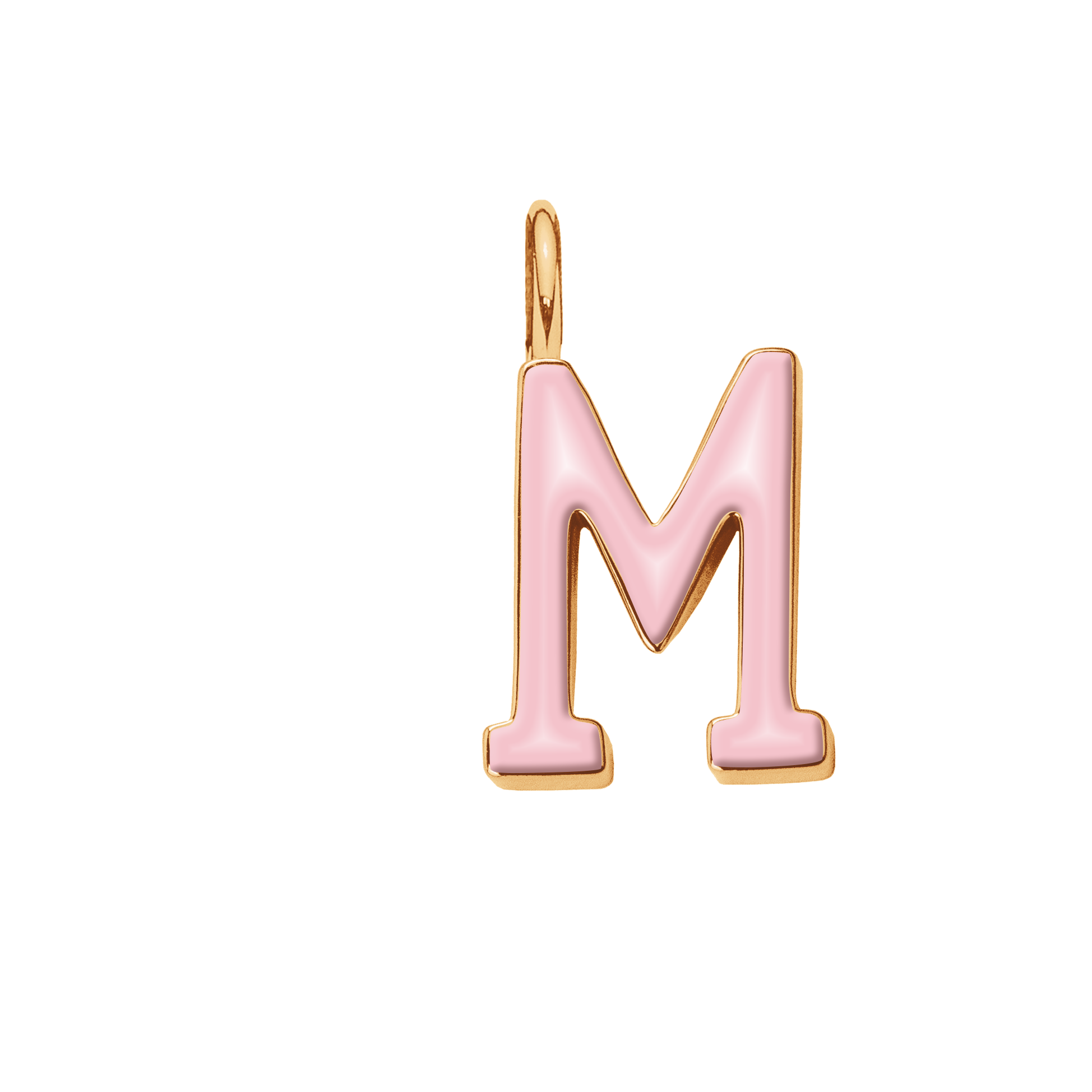 Pendentif lettre M en émail rose doré à l’or fin