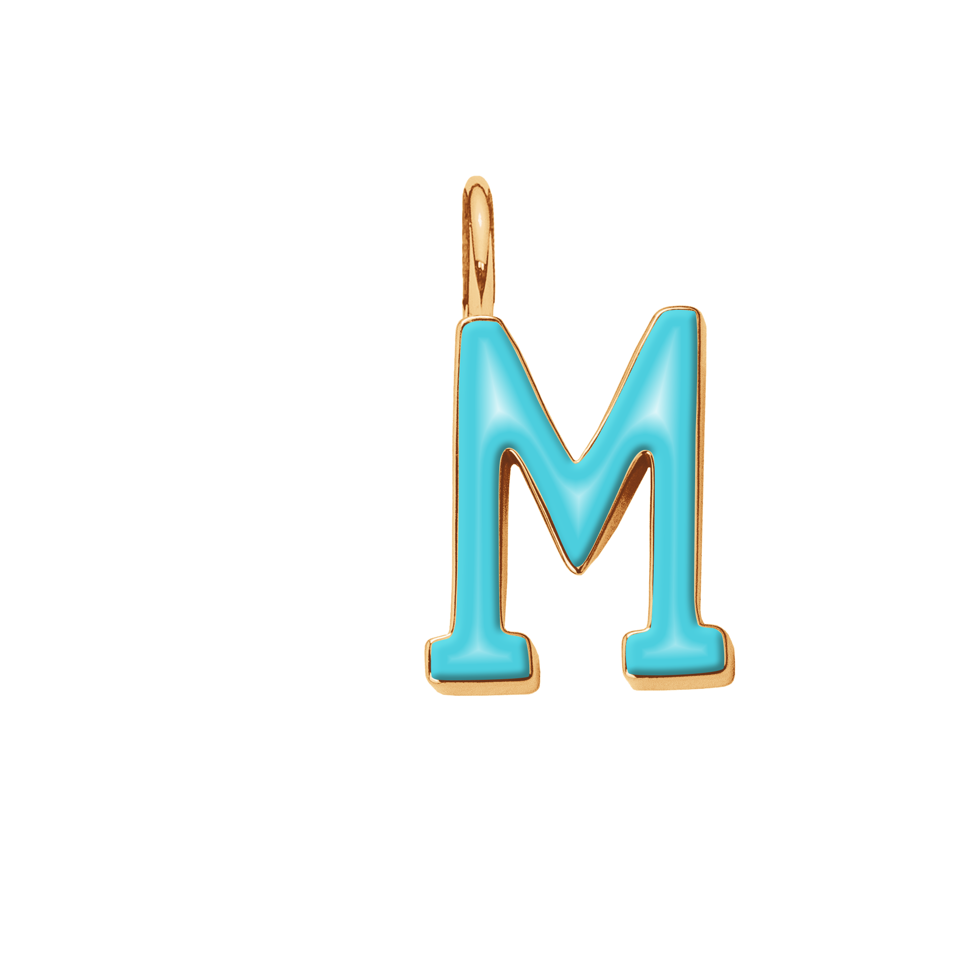 Pendentif lettre M en émail couleur turquoise doré à l’or fin