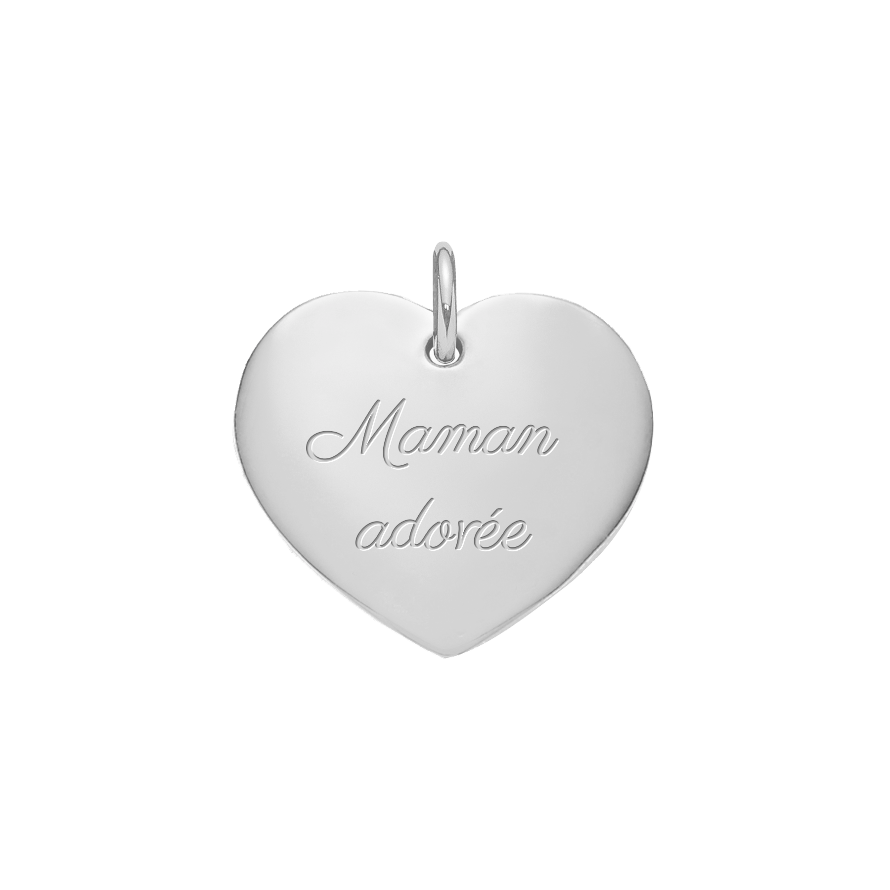 Pendentif coeur 1,5 cm avec gravure « Maman adorée » en argent