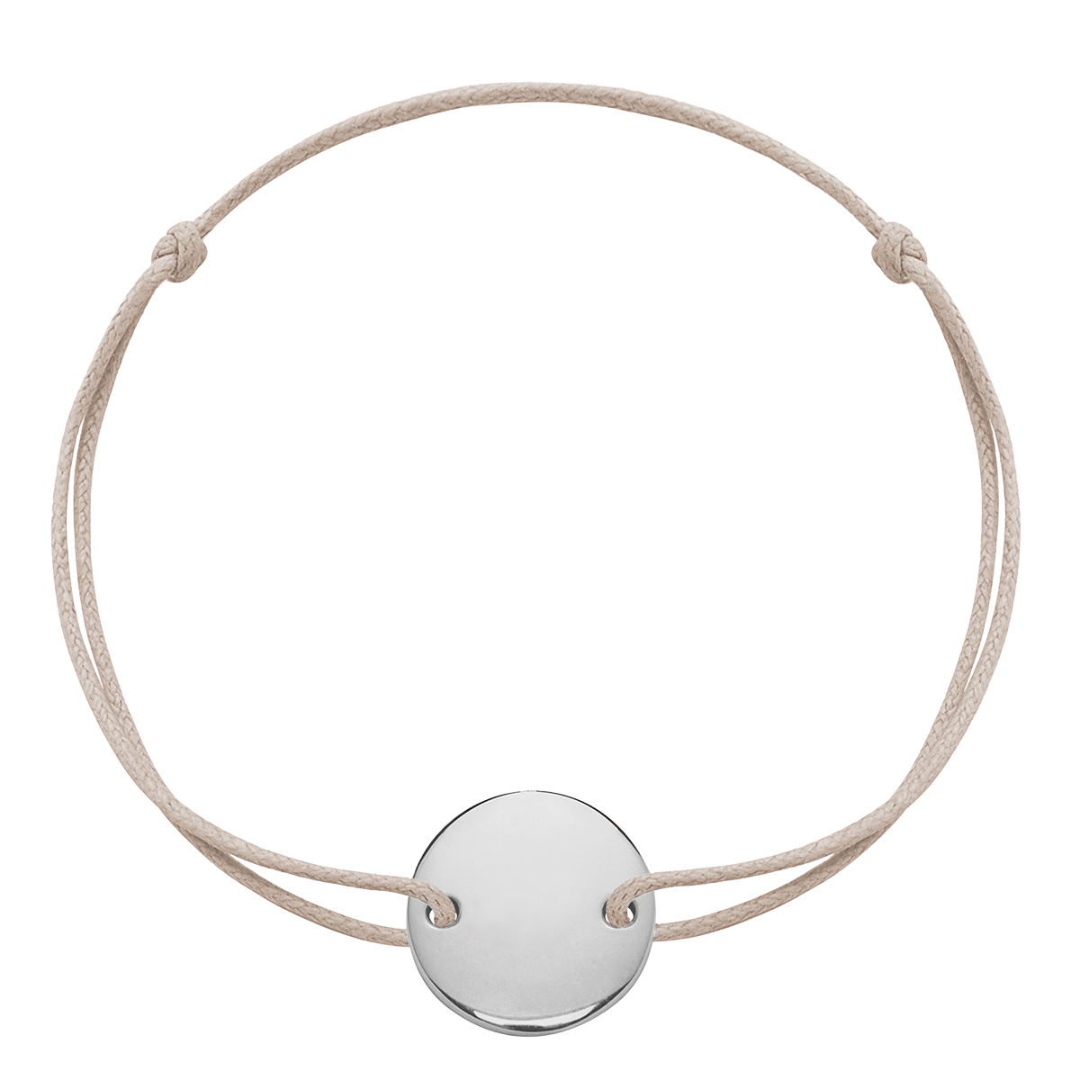 Bracelet fin cordon beige avec médaille en argent