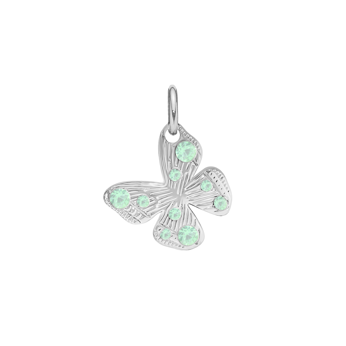 Anhänger Papillon 1 cm mit pastellgrünen Kristallen, versilbert