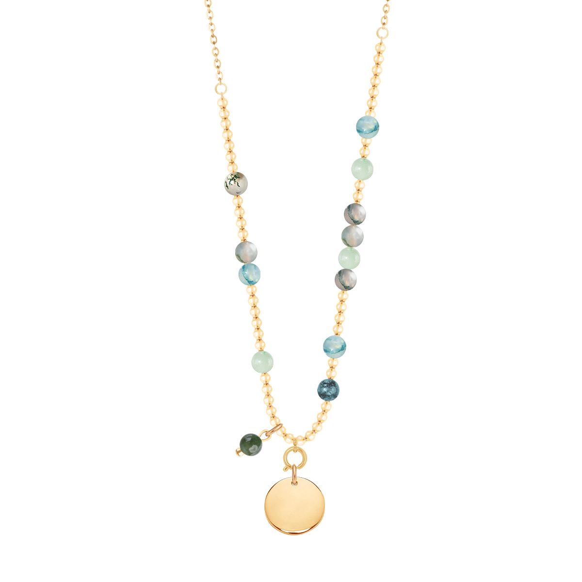 Collier Planets 41 + 5 cm avec pierres et médaille doré à l’or fin