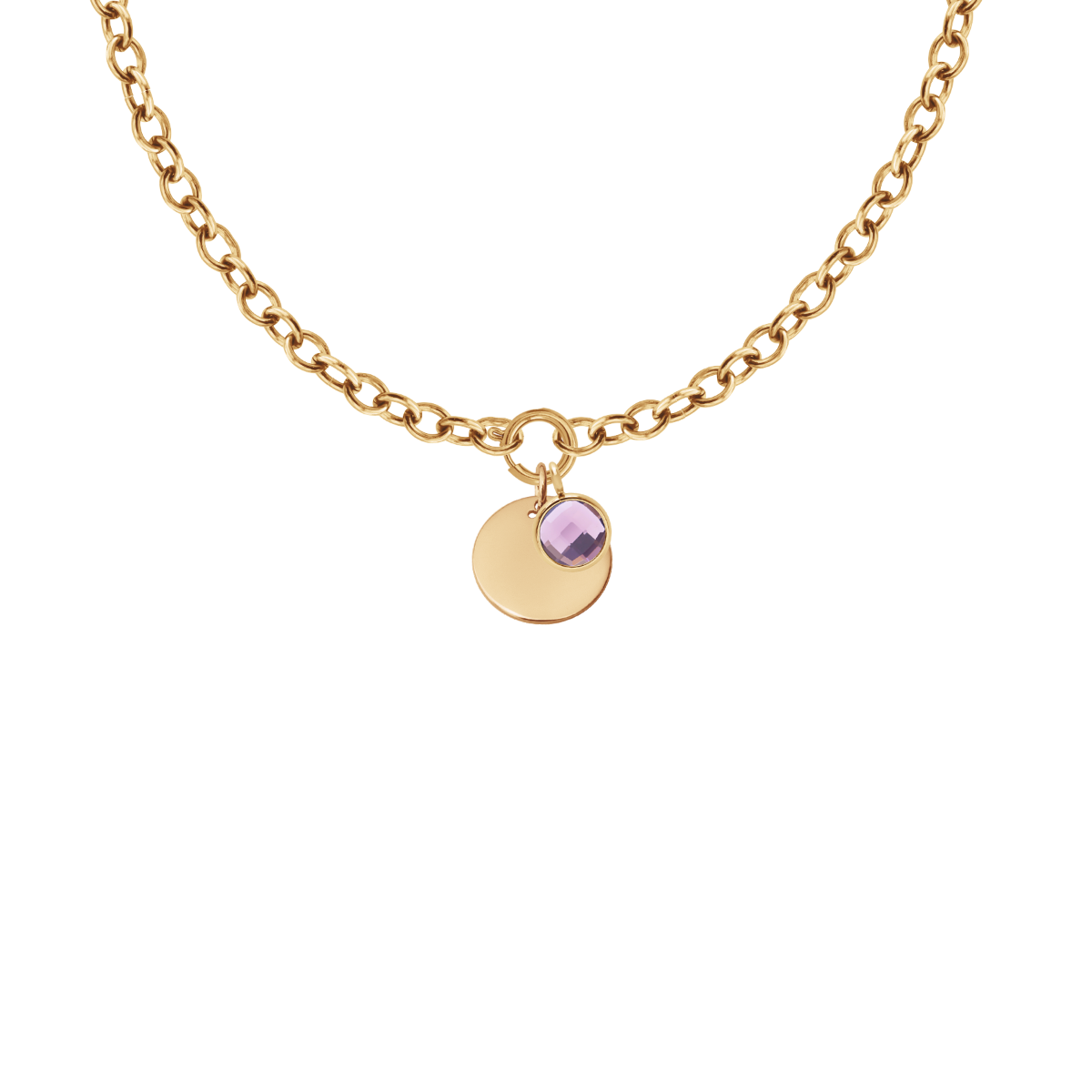 Collier chaîne n°1 avec médaille et quartz violet 