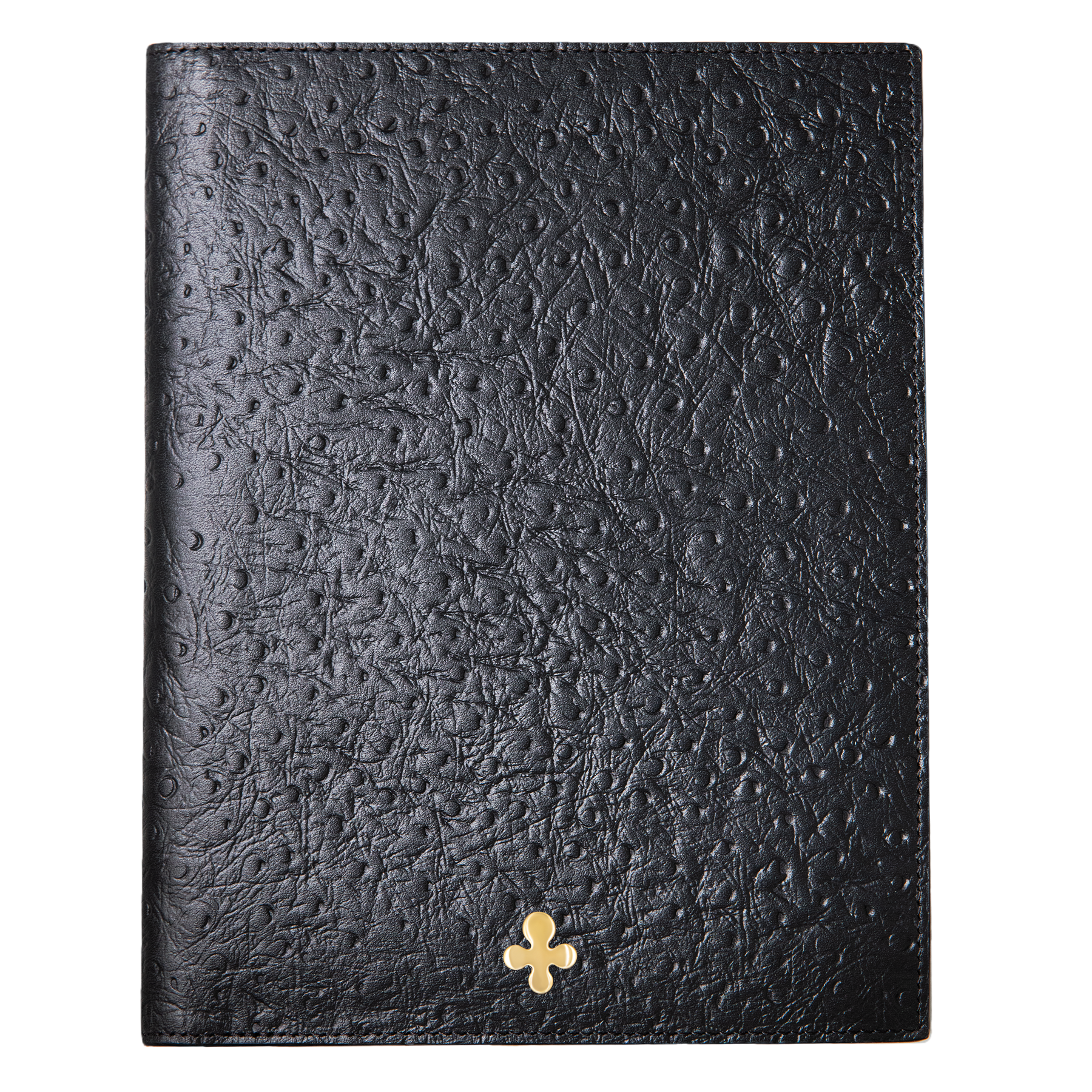 Carnet de notes en cuir noir motif autruche