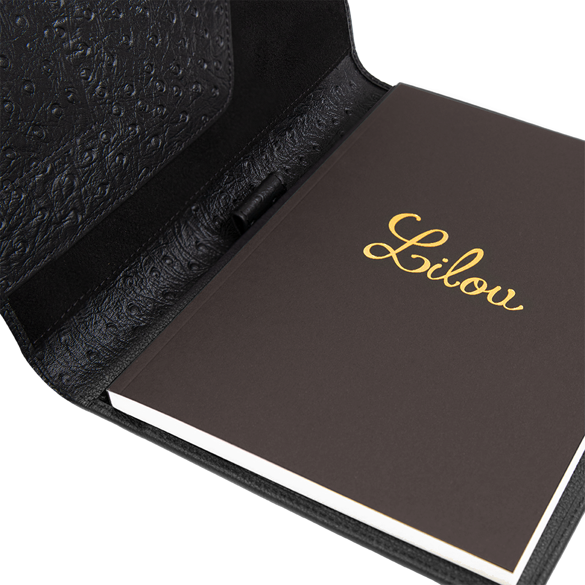 Carnet de notes en cuir noir motif autruche