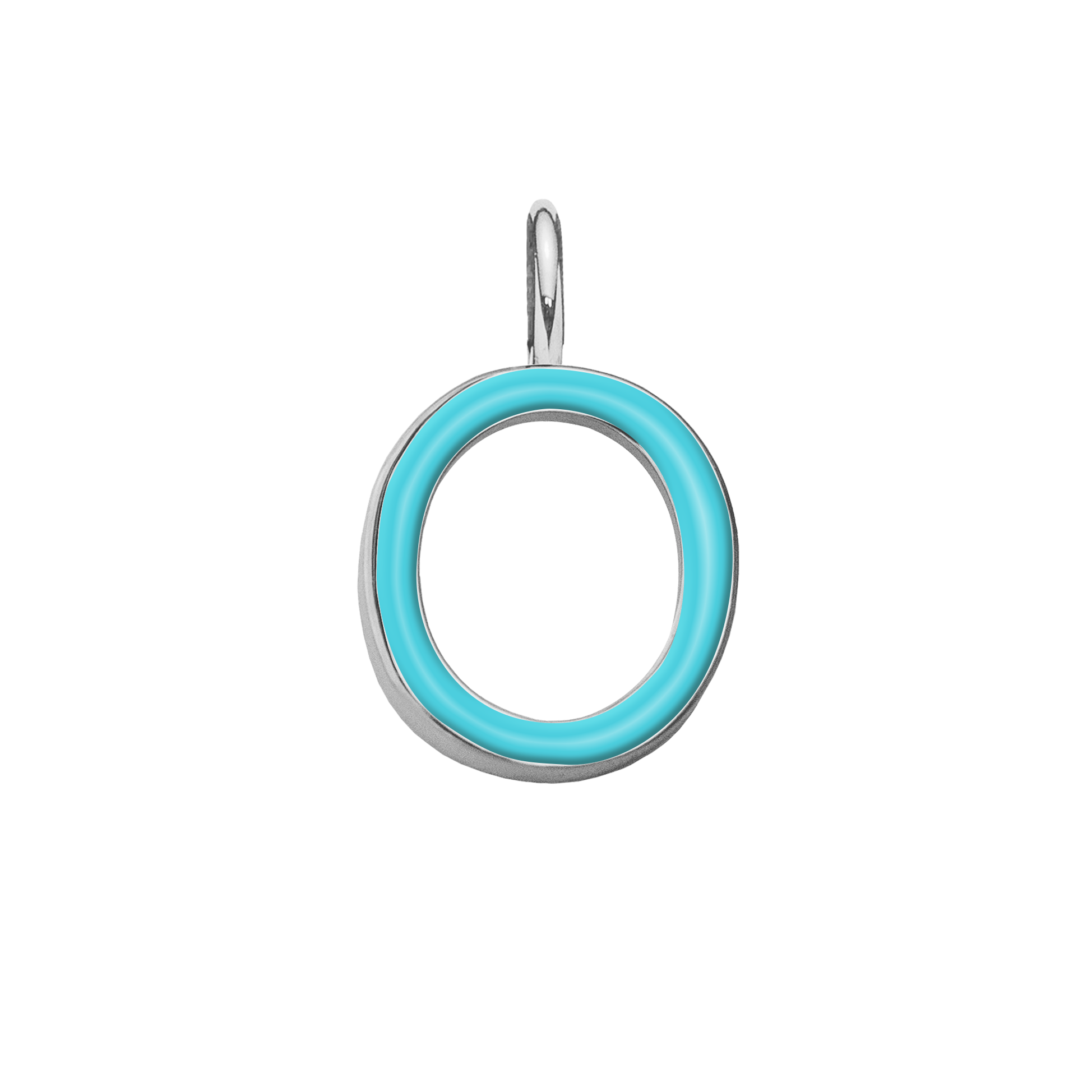 Pendentif lettre O en émail couleur turquoise plaqué argent 