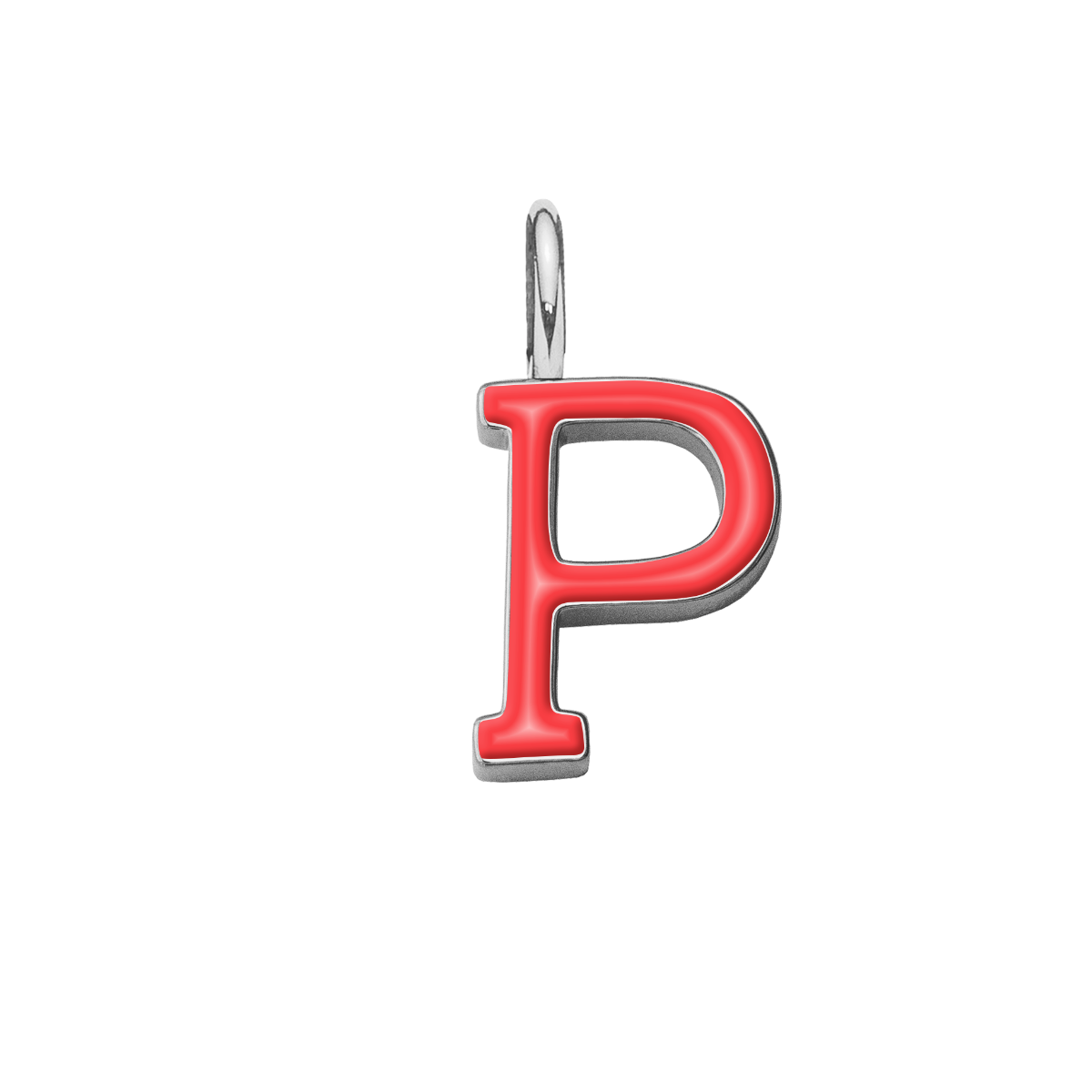 Pendentif lettre P en émail rouge plaqué argent