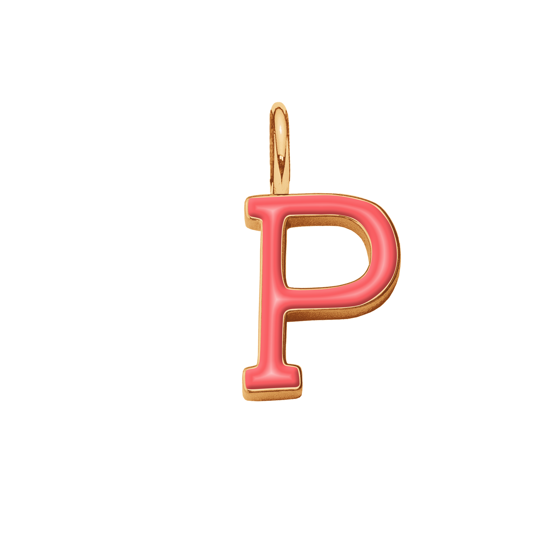 Pendentif lettre P en émail couleur corail doré à l’or fin