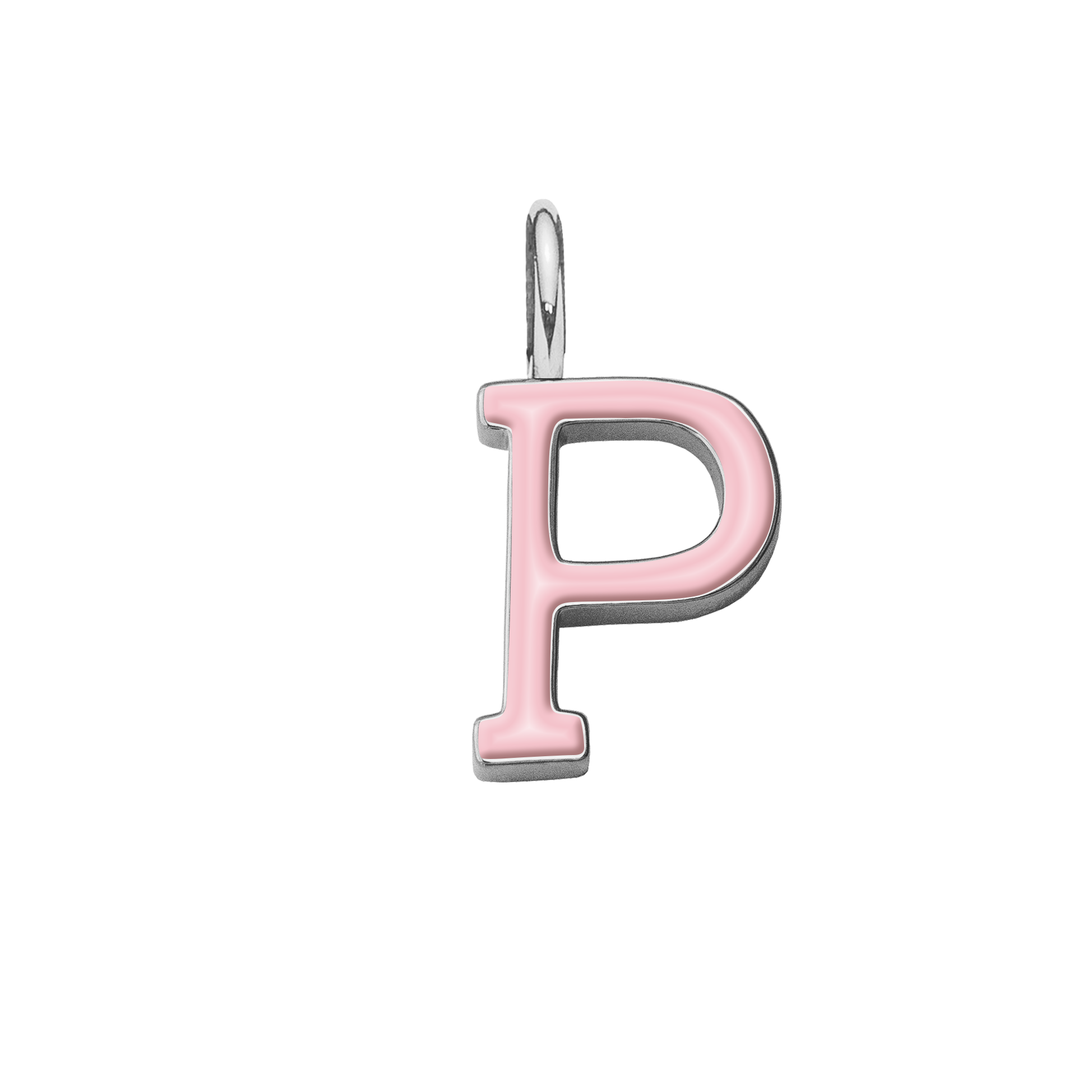 Pendentif lettre P en émail rose plaqué argent 