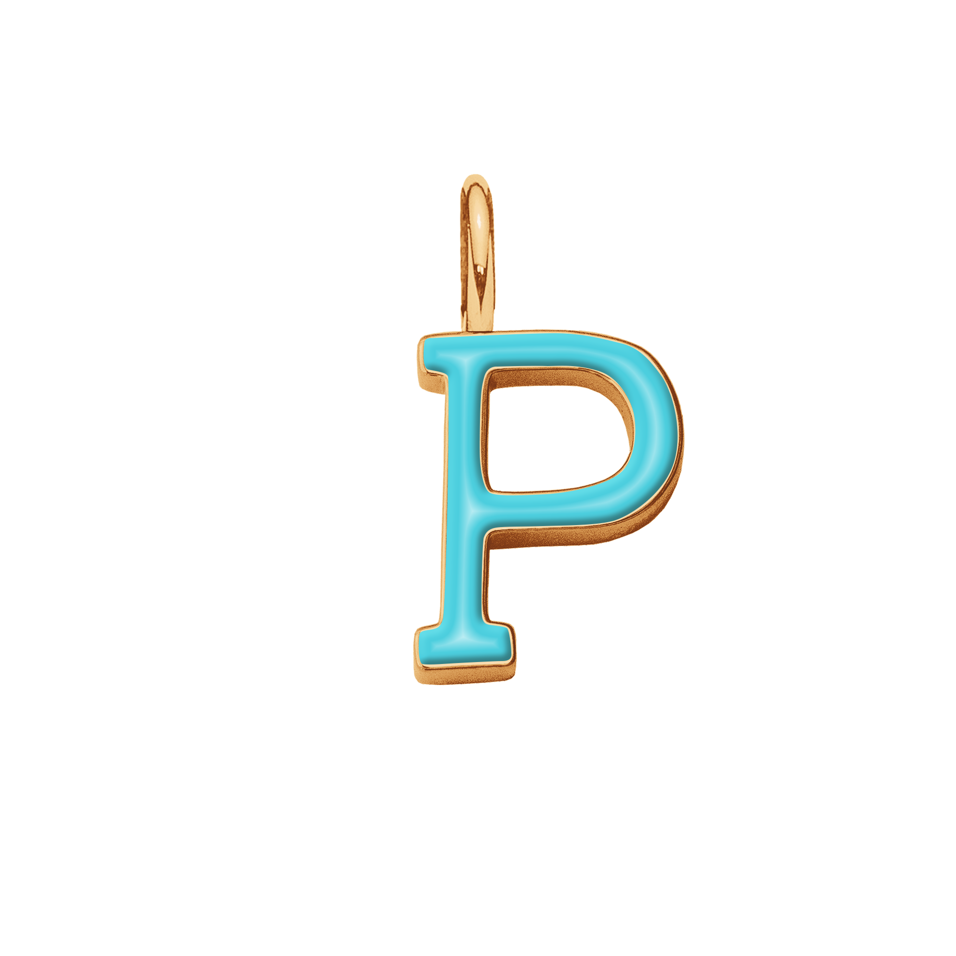 Pendentif lettre P en émail couleur turquoise doré à l’or fin