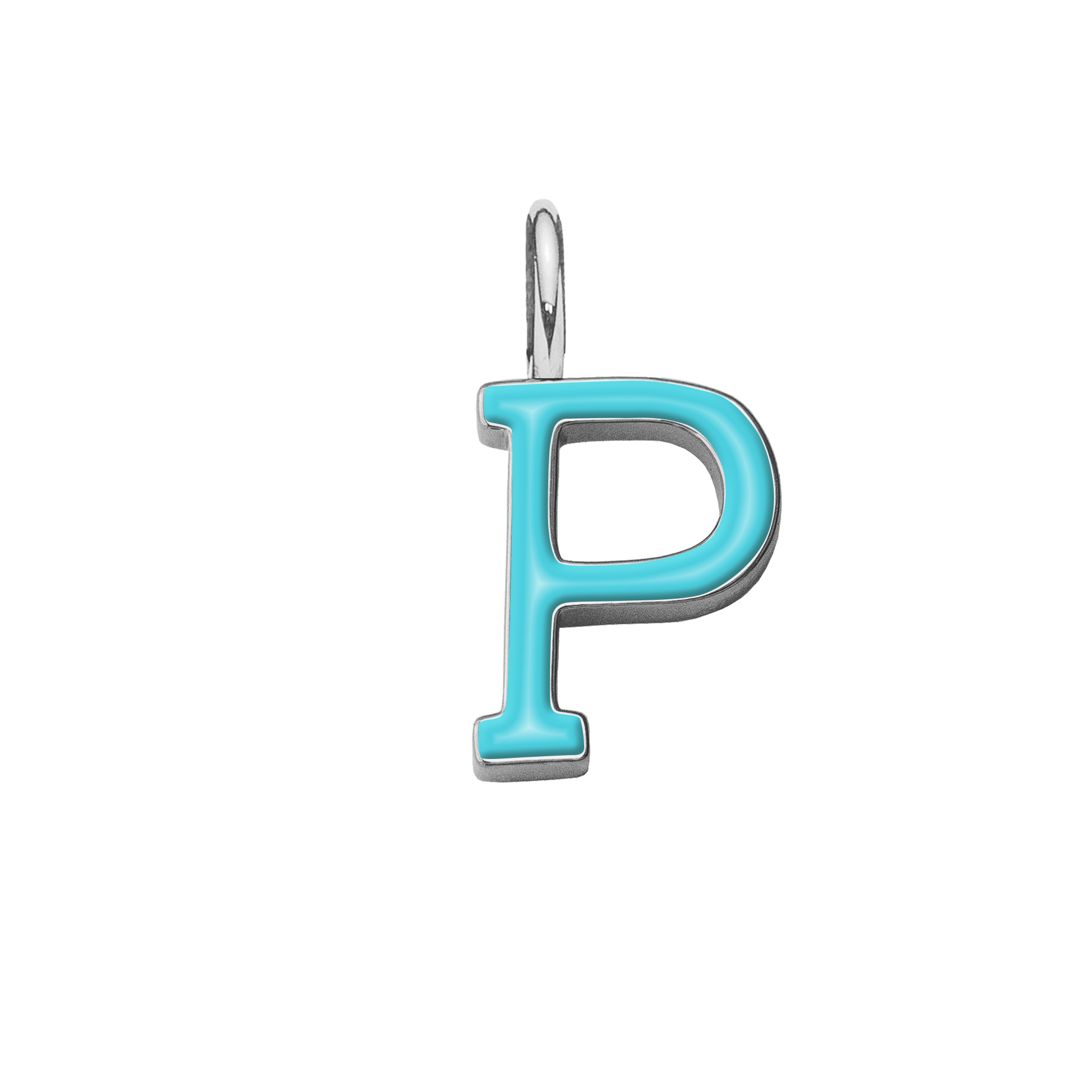 Pendentif lettre P en émail couleur turquoise plaqué argent 