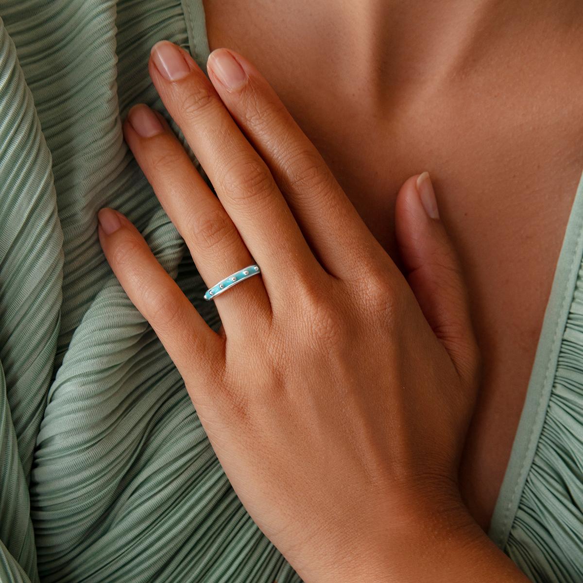 Bague Colors en émail turquoise plaqué argent