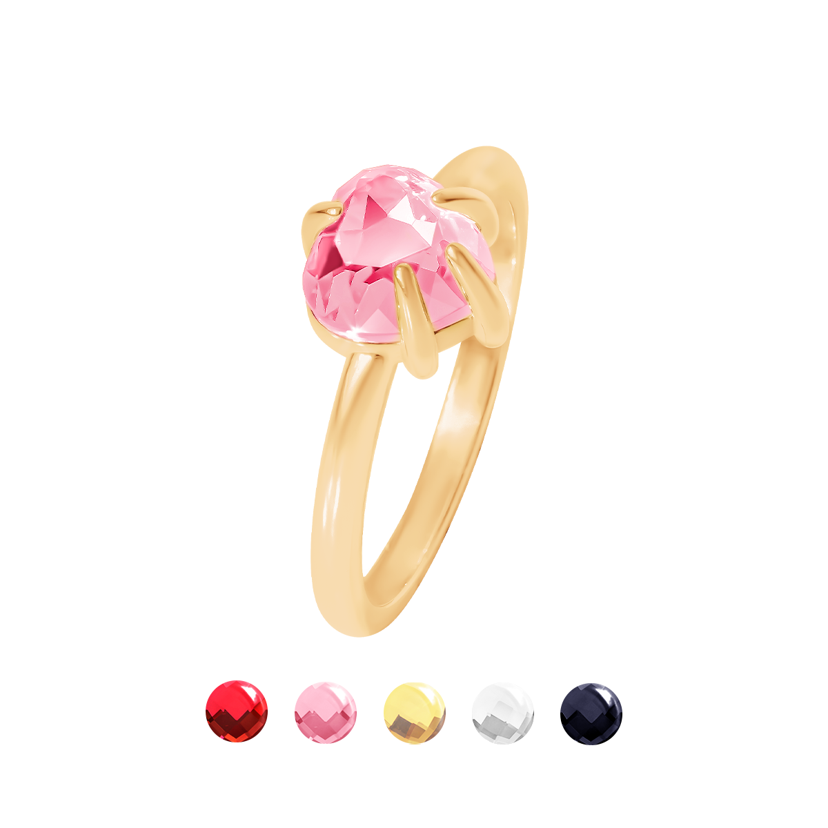 Bague Amour avec un cristal rose doré à l’or fin