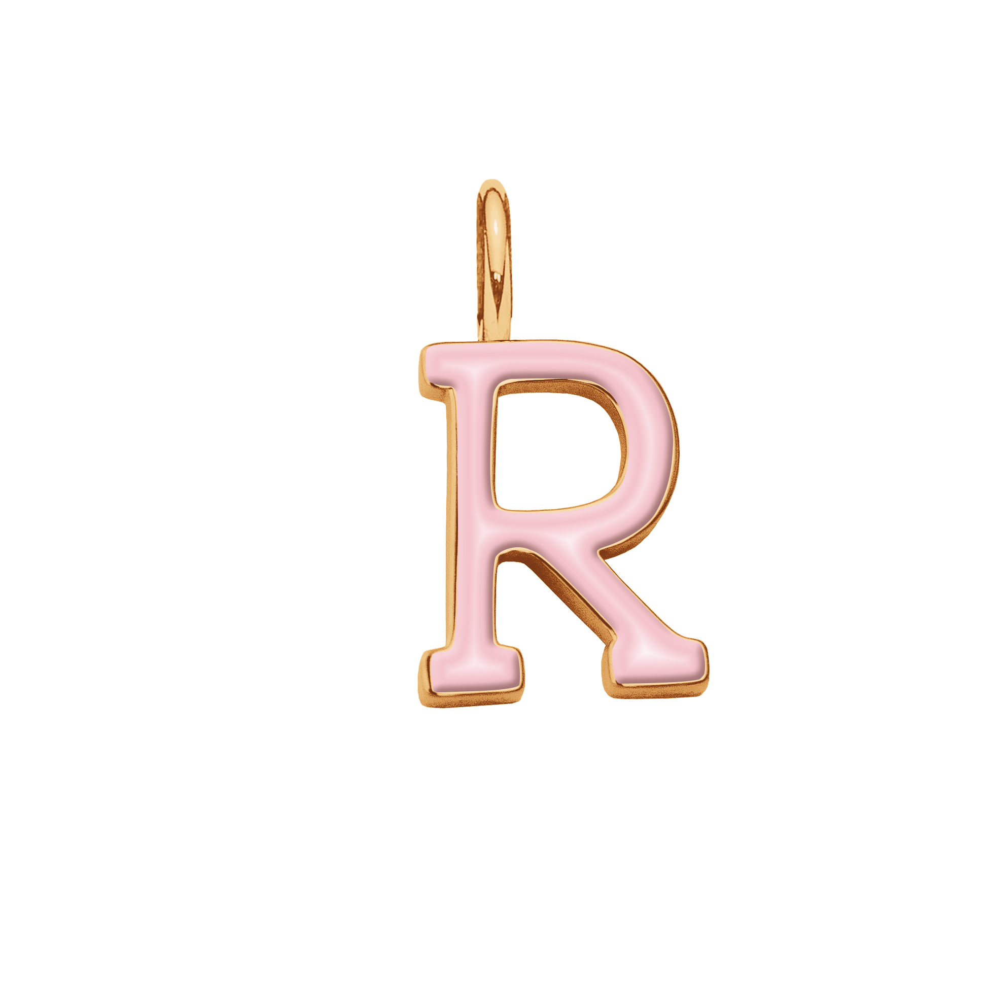  Pendentif lettre R en émail rose doré à l’or fin