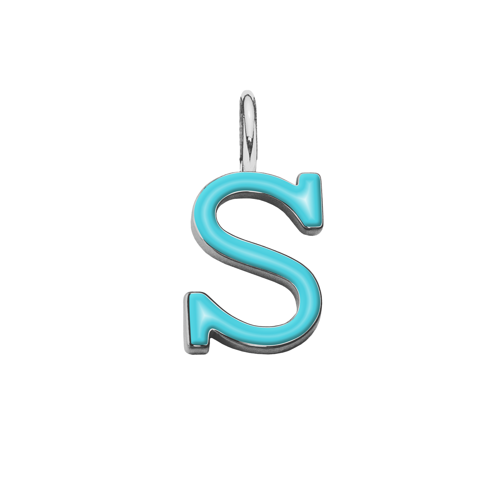 Pendentif lettre S en émail couleur turquoise plaqué argent