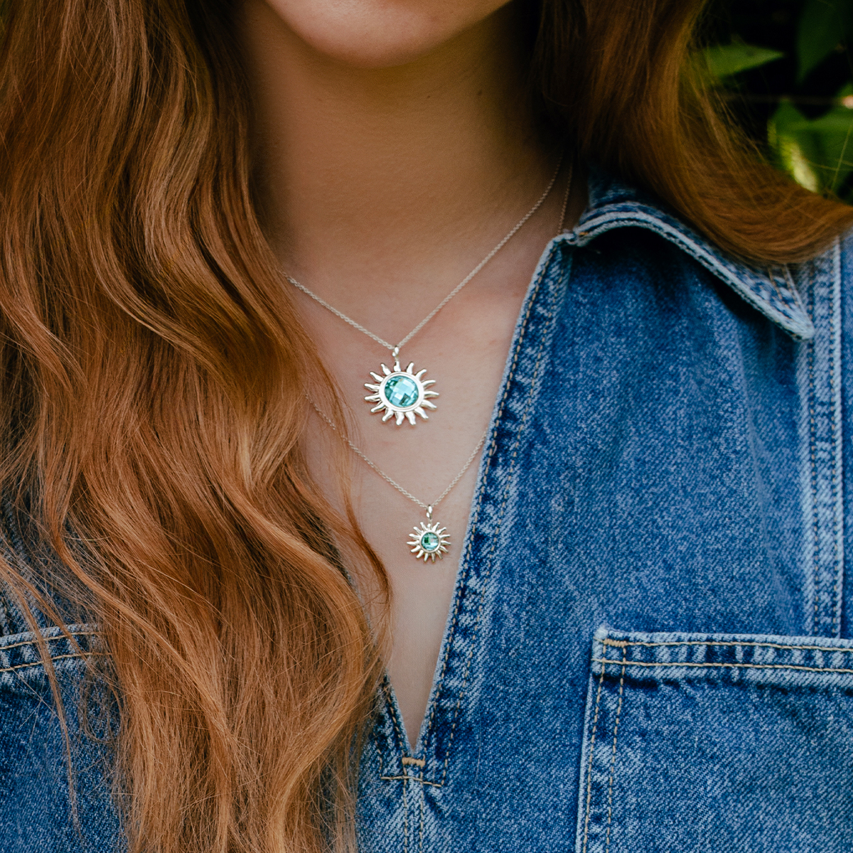 Collier avec pendentif Soleil 1,2 cm plaqué argent