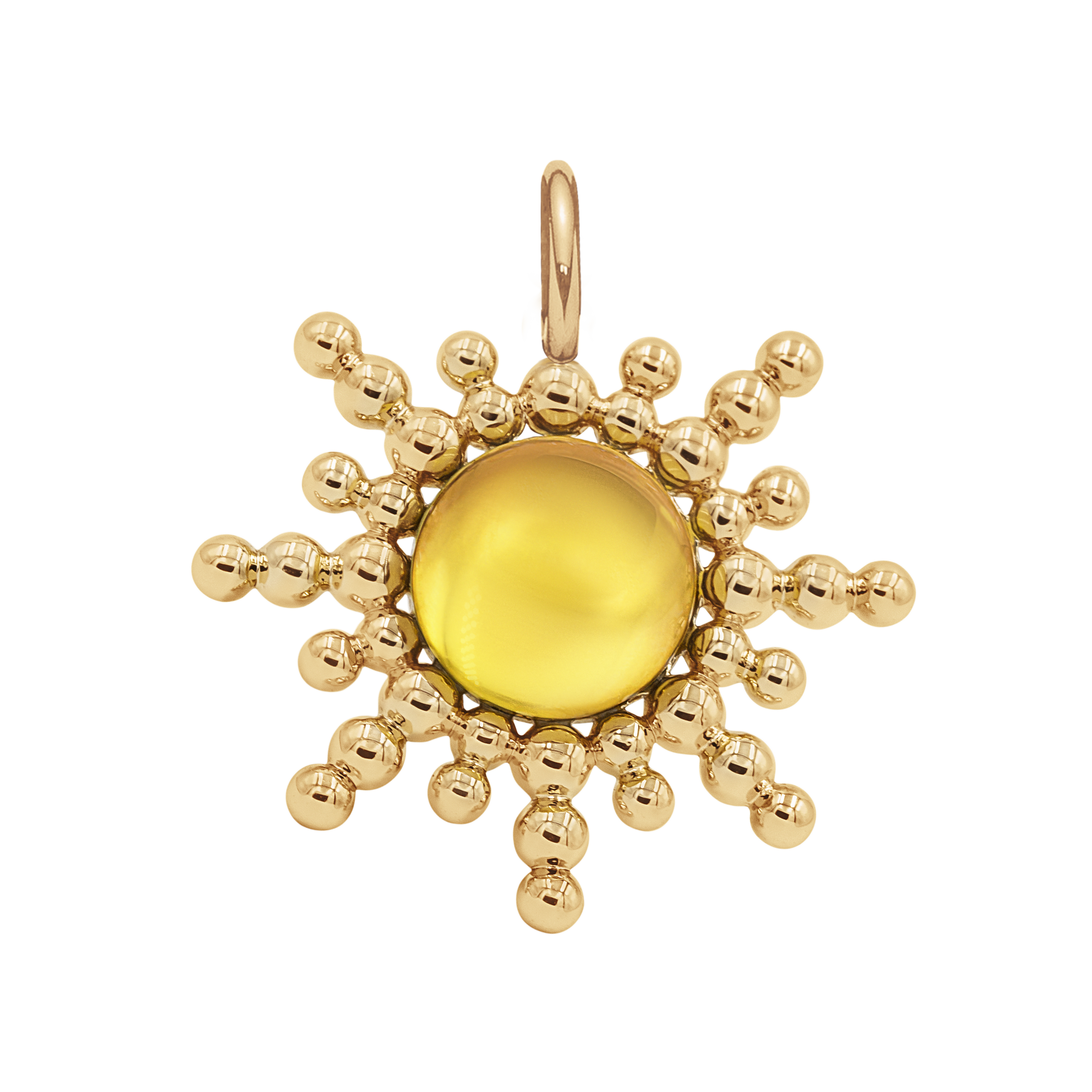 Pendentif Sun avec pierre de citrine 3 cm doré à l’or fin