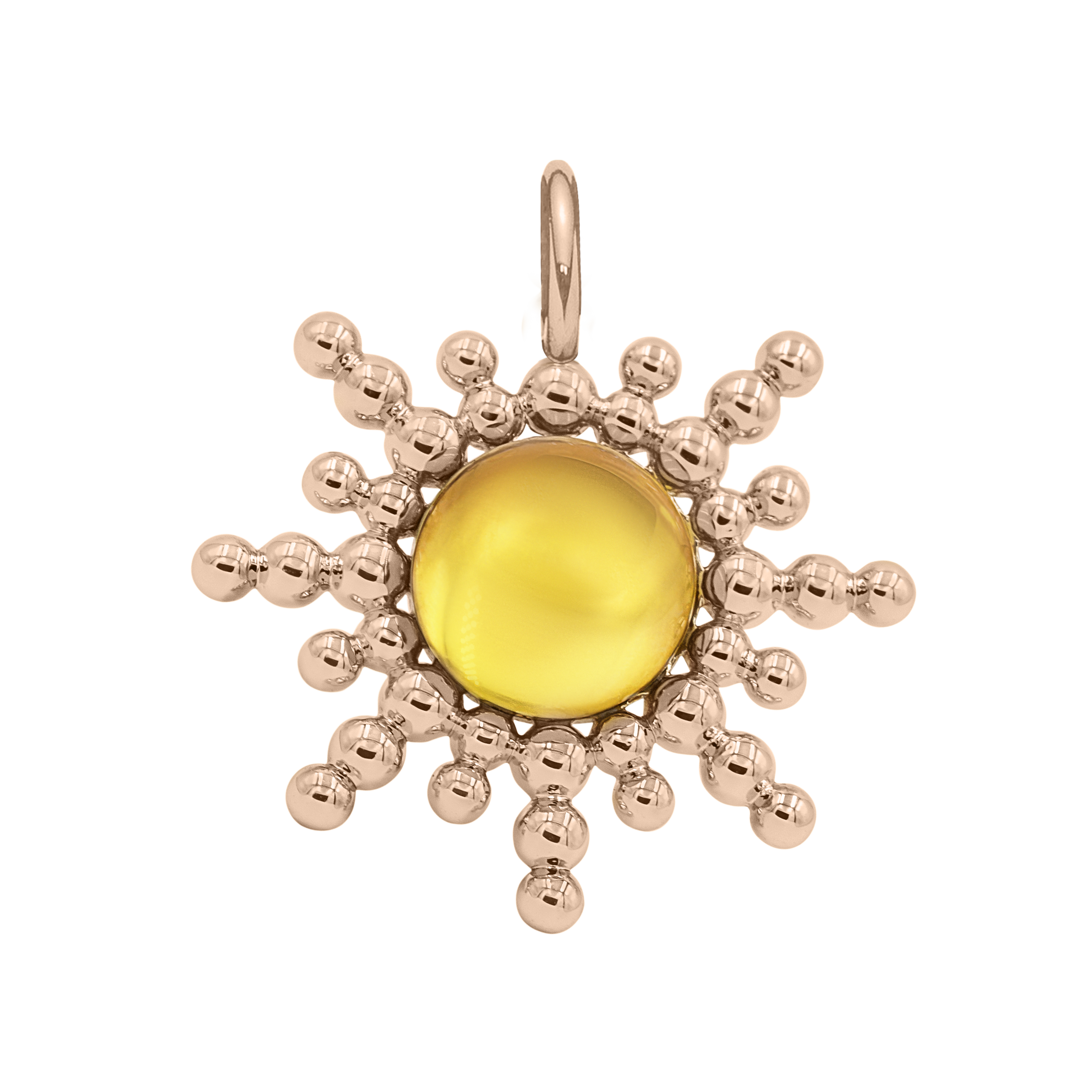 Pendentif Sun avec pierre de citrine 3 cm doré à l’or fin rose