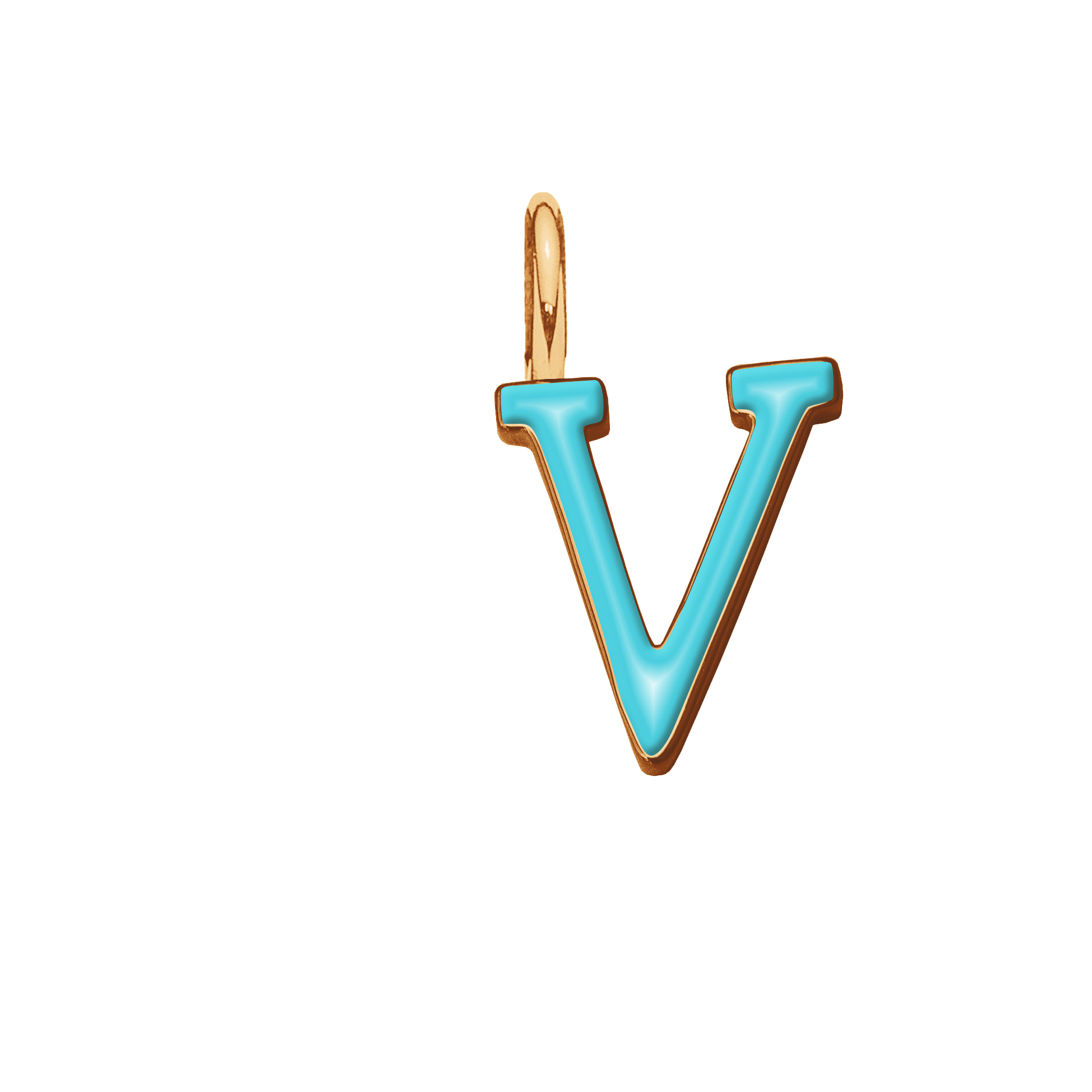 Pendentif lettre V en émail couleur turquoise doré à l’or fin