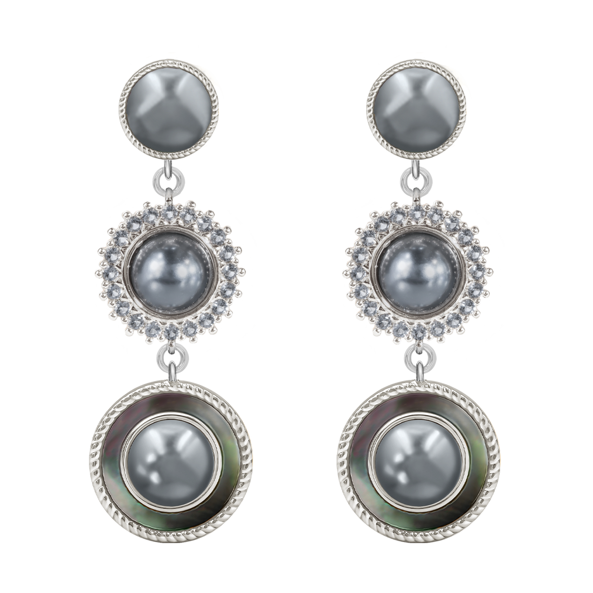 Pendants d'oreilles Collection Cosmos perles grises plaqué argent