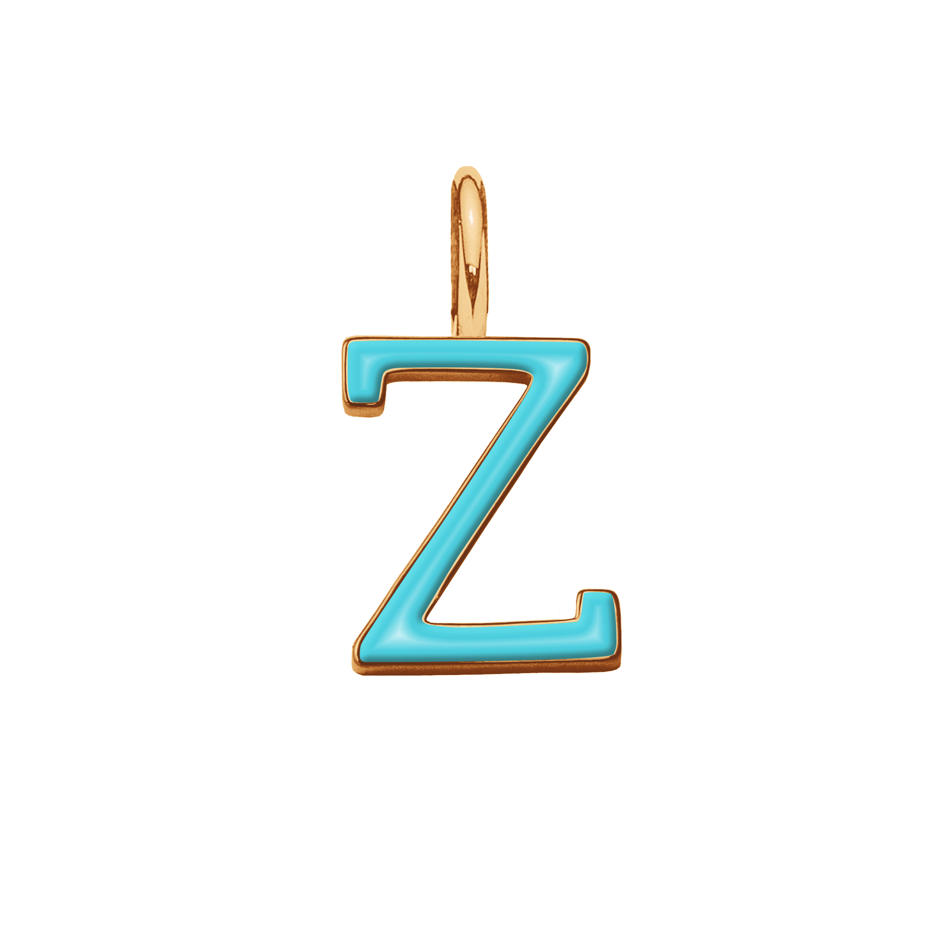 Pendentif lettre Z en émail couleur turquoise doré à l’or fin