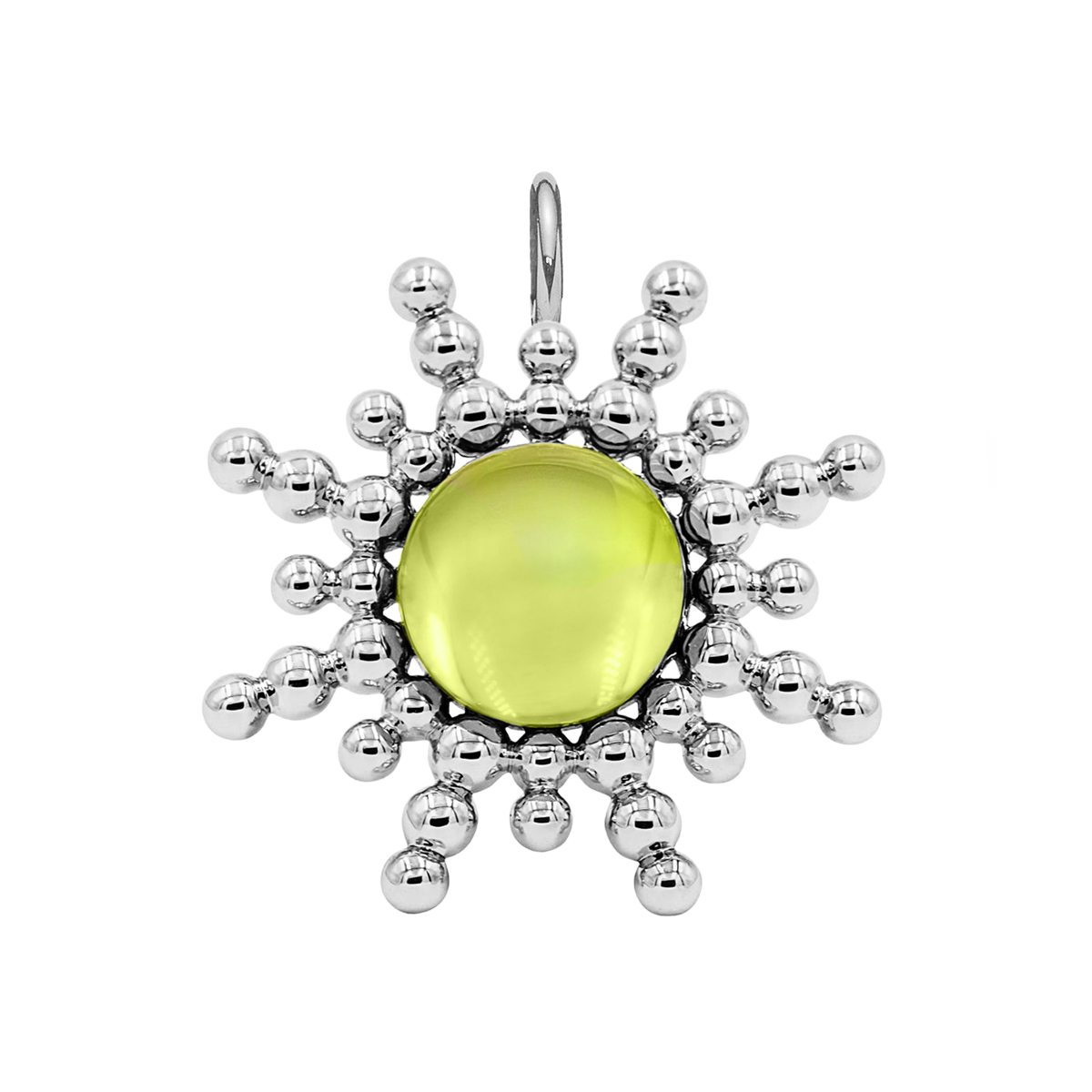 Pendentif Sun avec quartz vert 3 cm plaqué argent