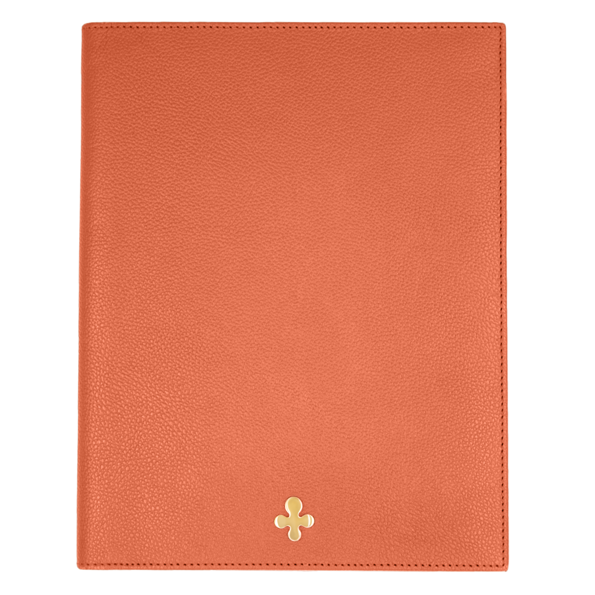 Couverture carnet de notes en cuir orange et trèfle doré