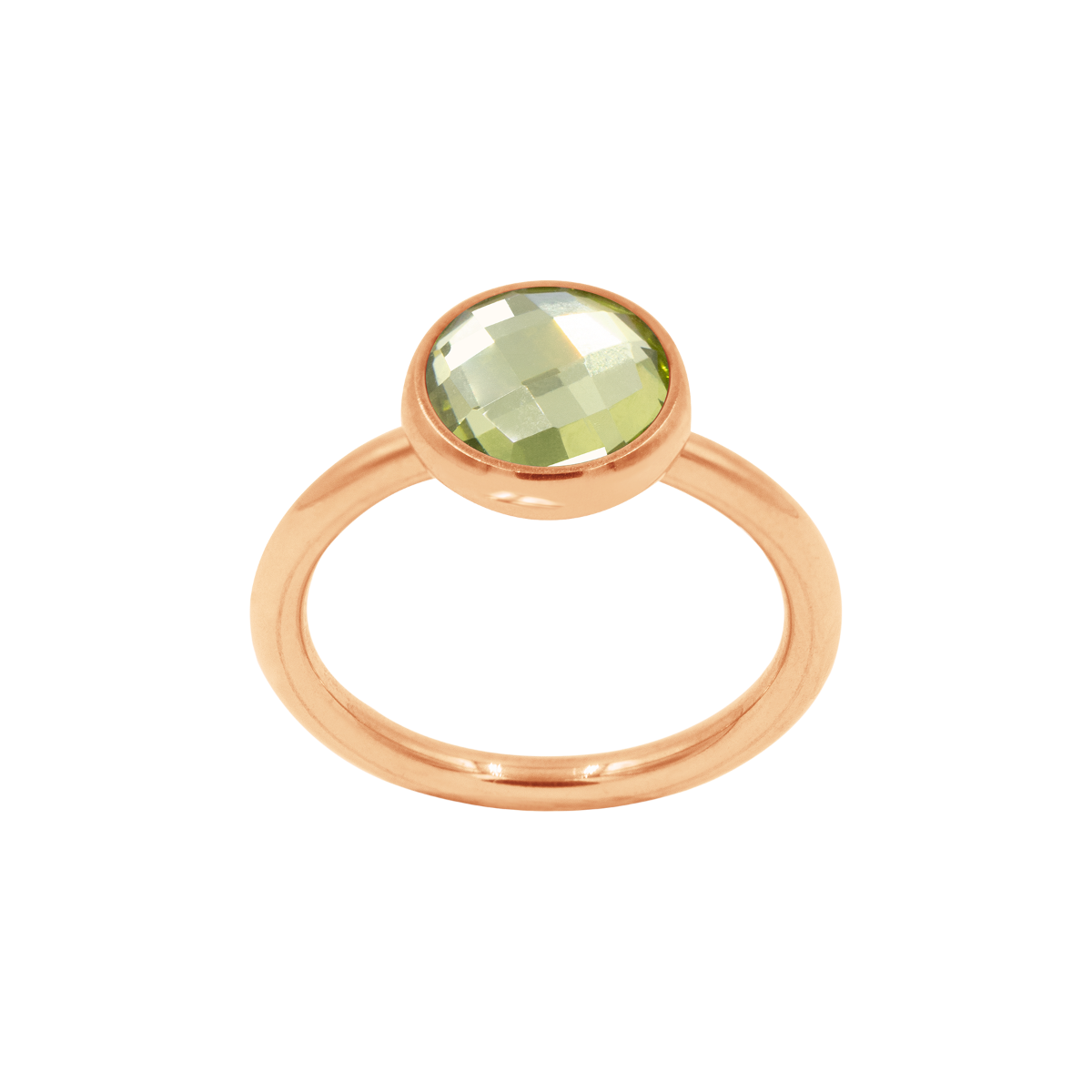 Bague quartz vert doré à l’or fin rose